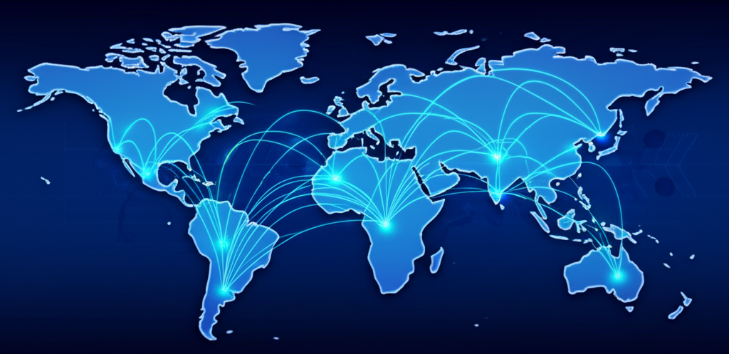 Dubai skyline connected to global network